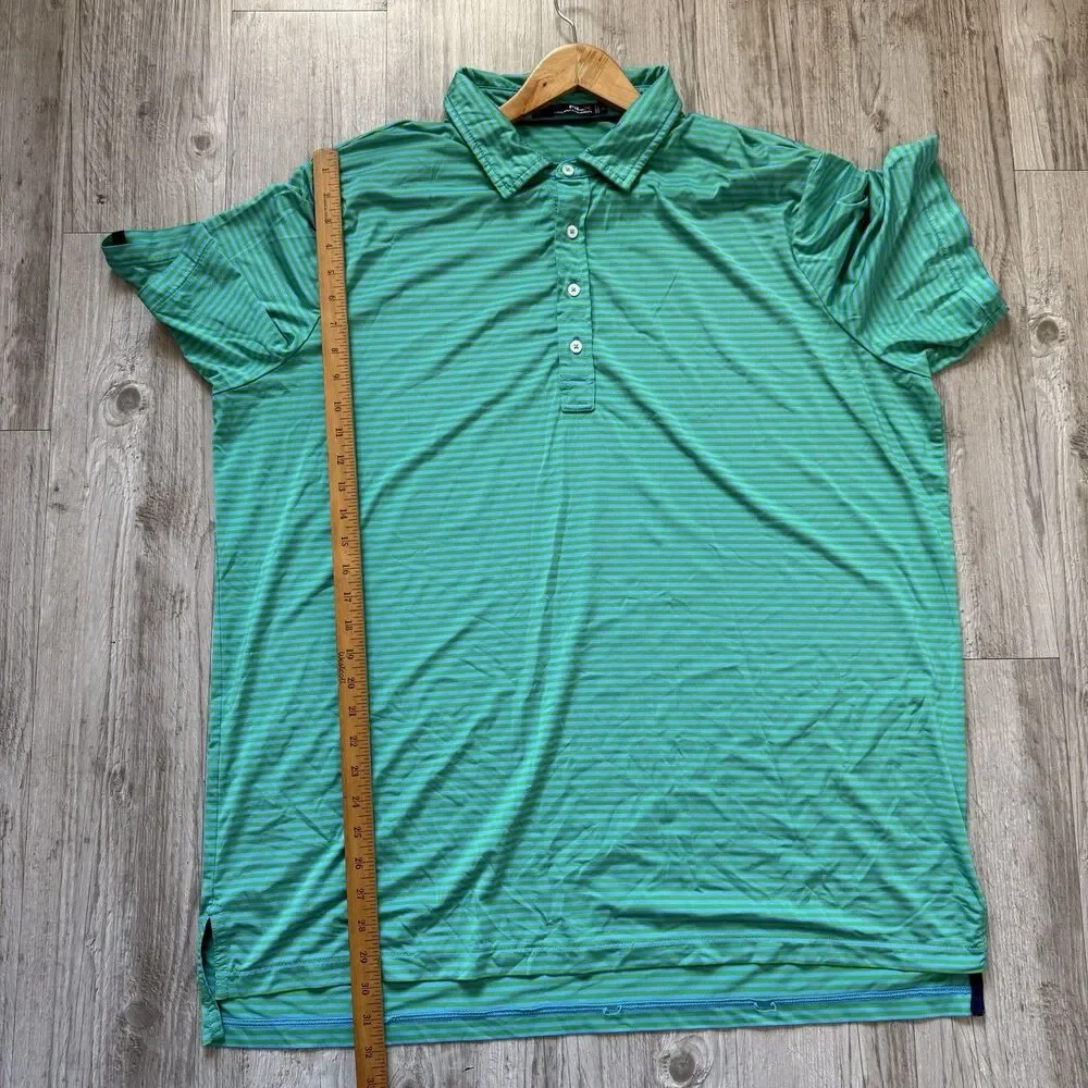 RLX Ralph Lauren Polo Shirt Mens 2XL Green Blue Striped Golf Short Sleeve